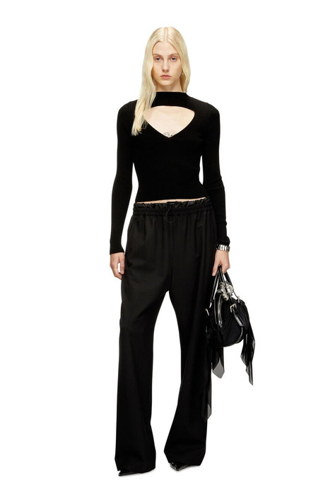 Diesel - Top M-Olina in maglia a costine con collo a lupetto e profondo cut-out a V sul décolleté nero Diesel - Top M-Olina in maglia a costine con collo a lupetto e profondo cut-out a V sul décolleté nero
