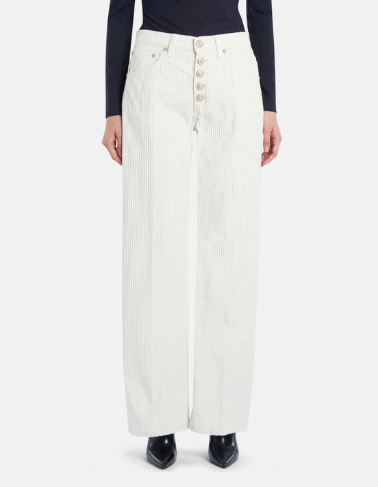 Dondup - Pantaloni Jacklyn wide leg in velluto a coste panna Dondup - Pantaloni Jacklyn wide leg in velluto a coste panna