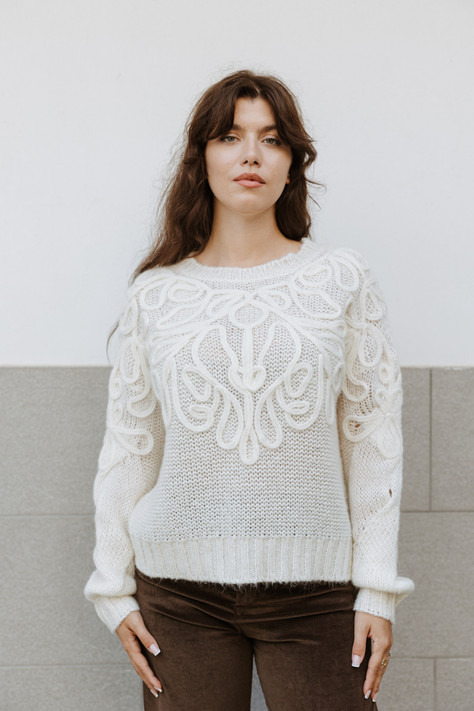 Dondup - Maglia giro collo regular in mohair con decori a fantasia Dondup - Maglia giro collo regular in mohair con decori a fantasia