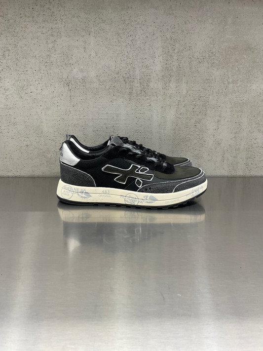 Premiata - Sneakers Nous in pelle verde bosco e tessuto tecnico nero