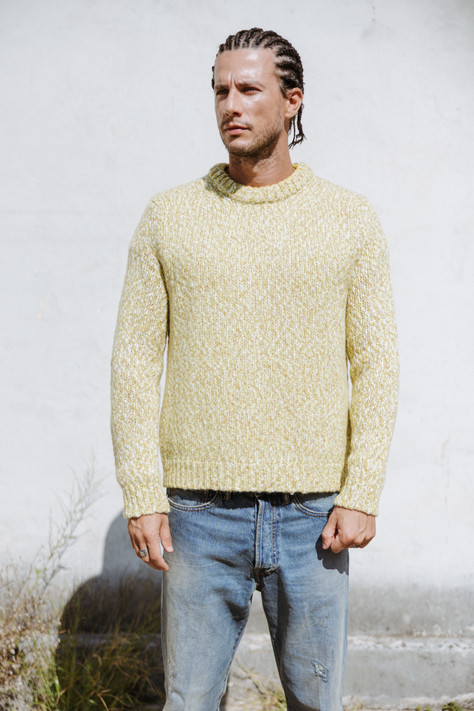 Amaranto - Maglia giro collo in lana lime beige melange Amaranto - Maglia giro collo in lana lime beige melange