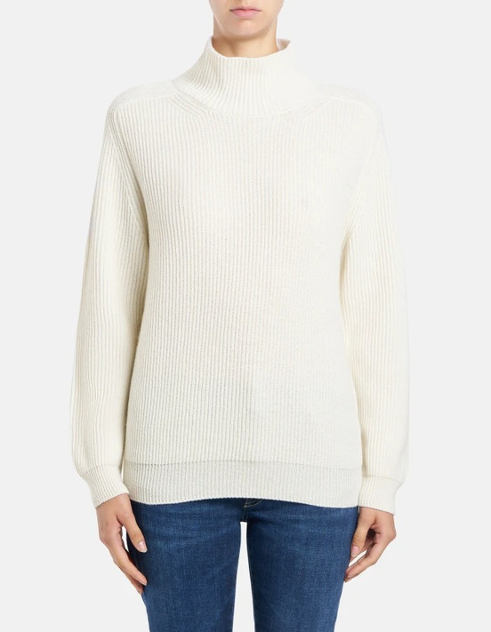 Dondup - Maglia dolcevita regular a costa inglese panna