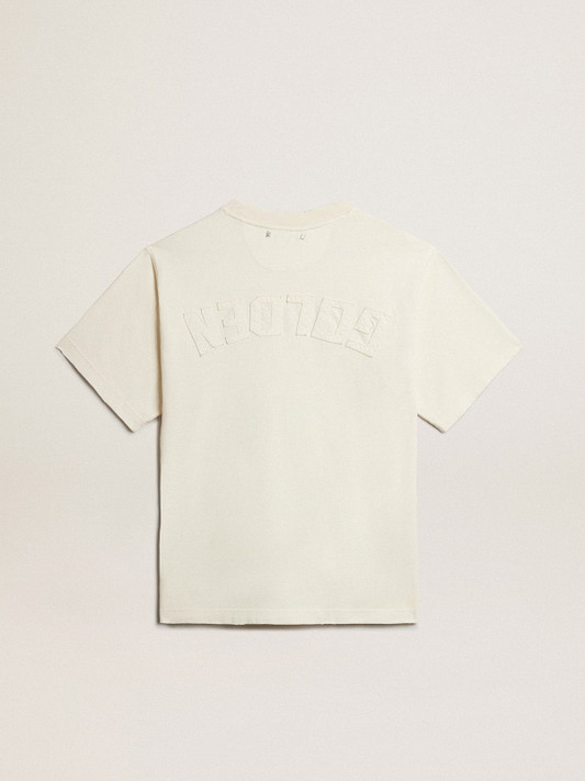 Golden Goose - T-shirt di colore bianco vissuto con logo reverse sul retro - Jersey Capsule