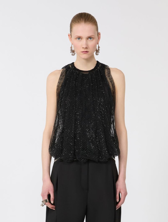 Sportmax  - Top nero in rete con cristalli
