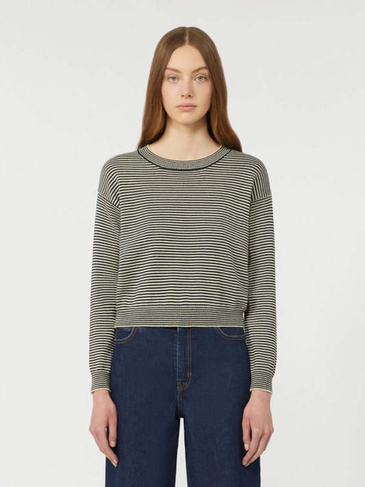 Max Mara Weekend - Maglia girocollo in cotone a righe panna e blu