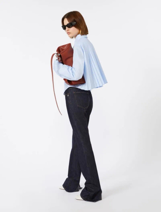 Sportmax - Camicia crop in cotone con retro plissettato azzurro