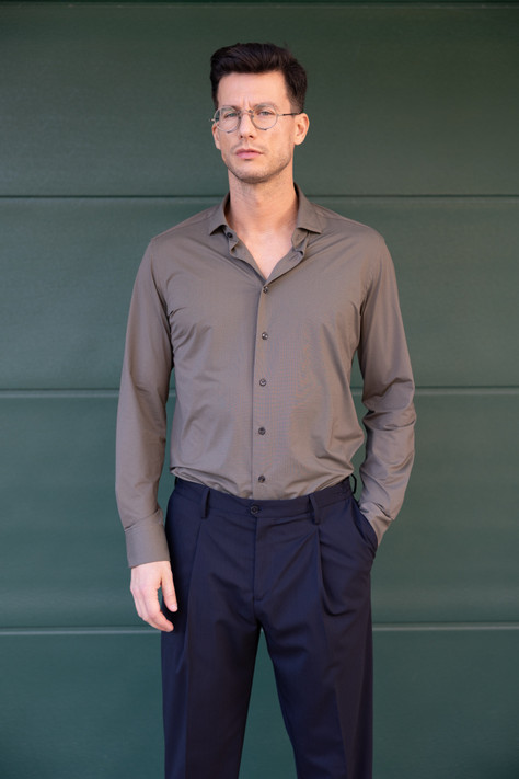 Xacus - Camicia Collo Francese Tinta Unita Twill moro