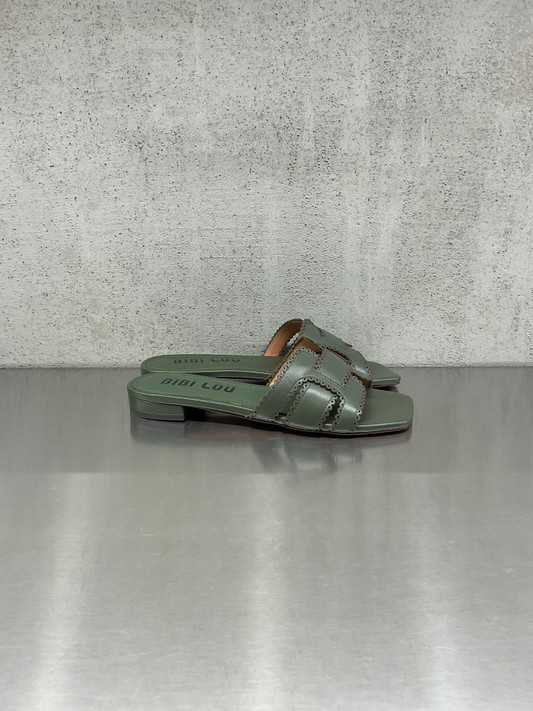 Bibi Lou - Ciabattina bassa in pelle verde militare