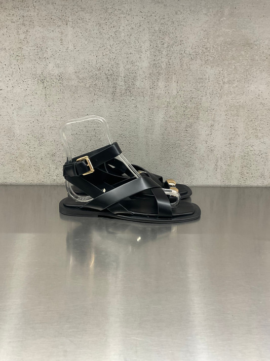 Bibi Lou - Sandalo infradito basso in pelle nera con dettaglio oro