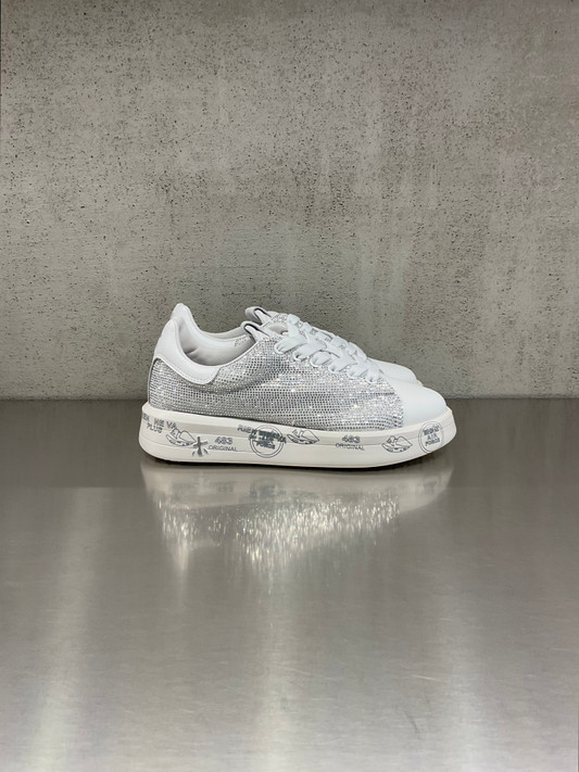 Premiata - Sneakers Belle in pelle bianca e strass argento