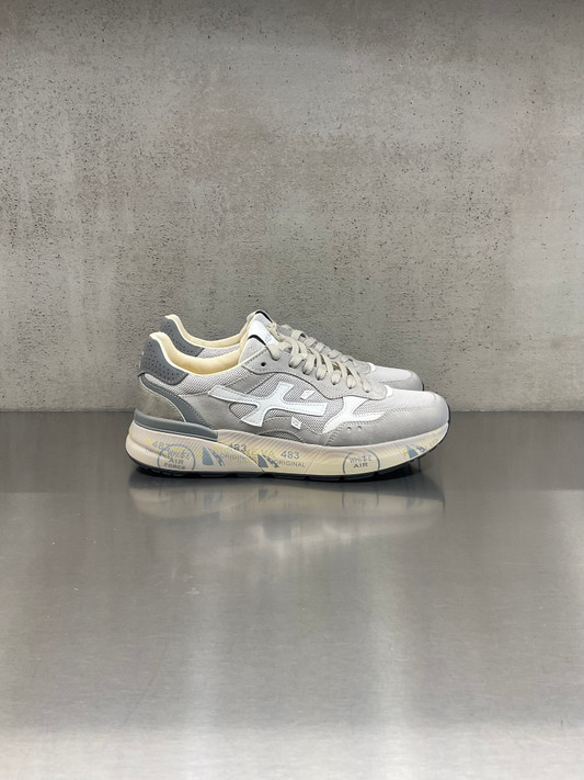 Premiata - Sneakers Mick in pelle e tessuto tecnico grigio chiaro e bianco