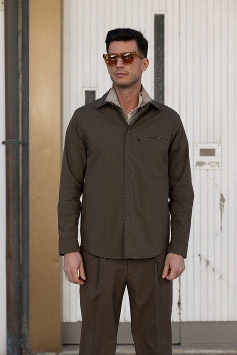 Aspesi - Giacca camicia uomo in popeline di cotone e nylon comfort verde militare