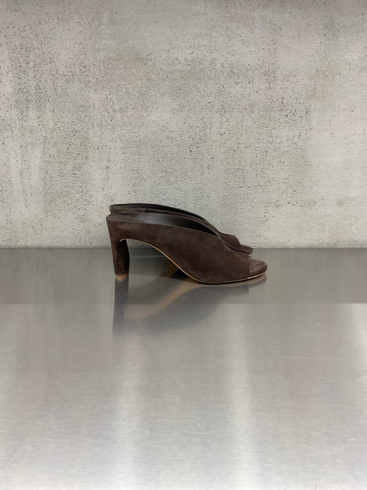 Roberto Del Carlo - Sandalo mules con tacco in camoscio testa di moro