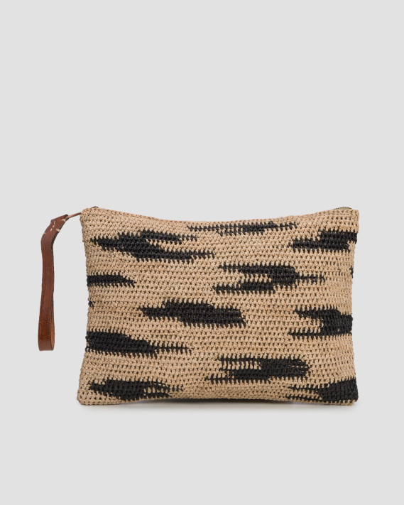 Ibeliv - Pochette Ampy in rafia naturale e nera