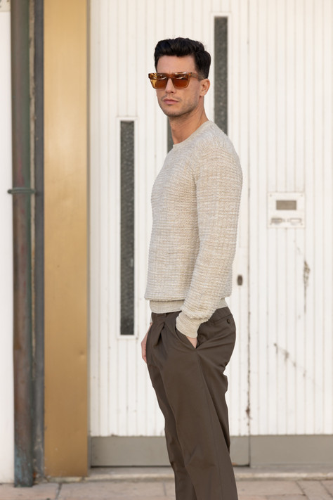 Roberto Collina - Maglia punto texture mouliné linfa