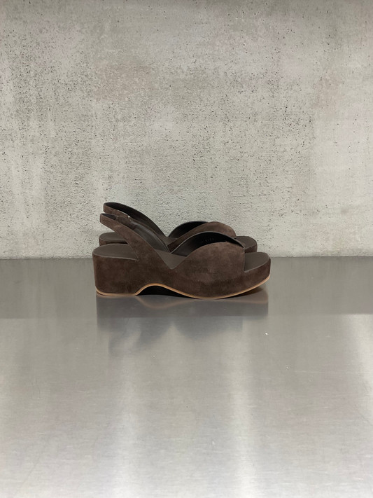 Roberto Del Carlo - Sandalo zeppa in pelle scamosciata caffè