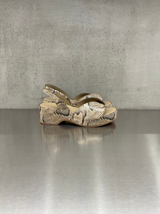 Roberto Del Carlo - Sandalo zeppa in pelle stampa pitone