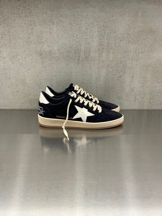 Golden Goose - Ball Star uomo in suede blu con stella e talloncino in pelle bianca
