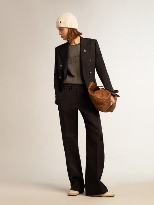 Golden Goose - Pantaloni jogging da donna di colore blu scuro in gabardine di lana