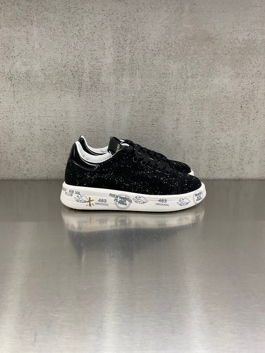 Premiata - Sneakers Belle in pelle nera con strass tono su tono