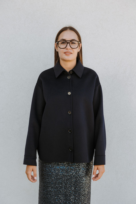 Aspesi - Giacca Camicia in double di lana effetto baever  blu