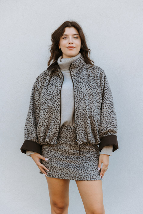 8PM - Bomber reversibile bicolor in tessuto misto lana maculato da un lato e nylon dall'altra marrone