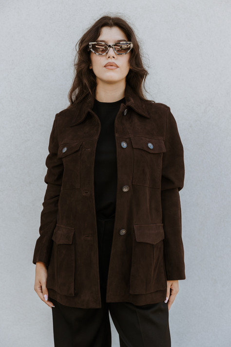 Semicouture - Giacca Penny in camoscio monopetto moro