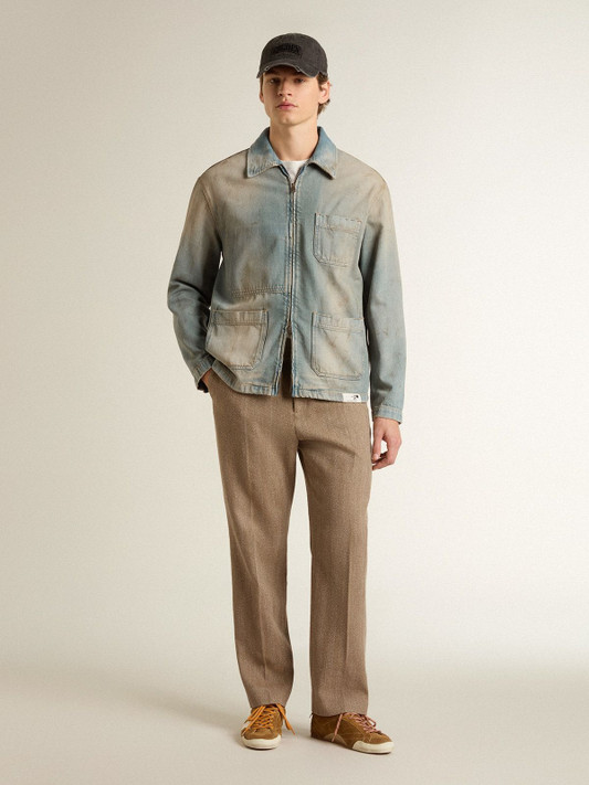 Golden Goose - Giacca in denim da uomo effetto distressed con zip