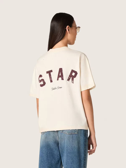 Golden Goose - T-shirt Unisex Star in cotone bianco con cristalli dégradé all-over e stampa sul retro
