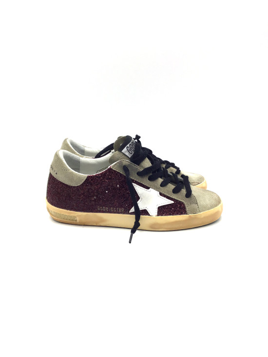 Golden Goose - Super-Star donna in glitter bordeaux e lacci neri