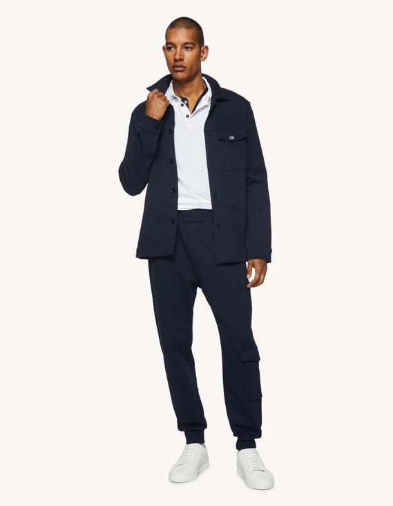 Dondup - Jogger regular in felpa blu e tascone applicato sul fondo gamba