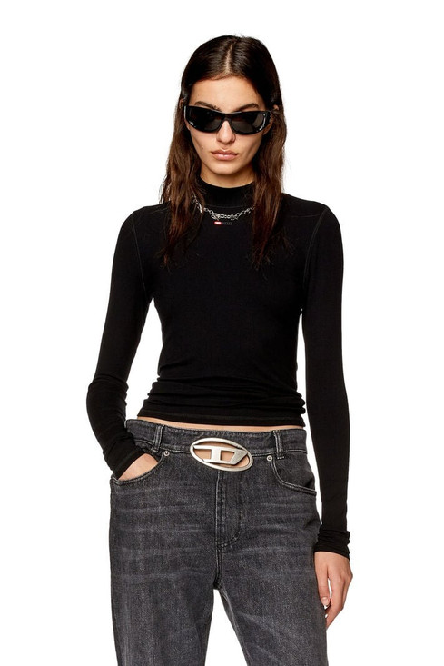 Diesel - Top mokky a coste con collo a lupetto nero