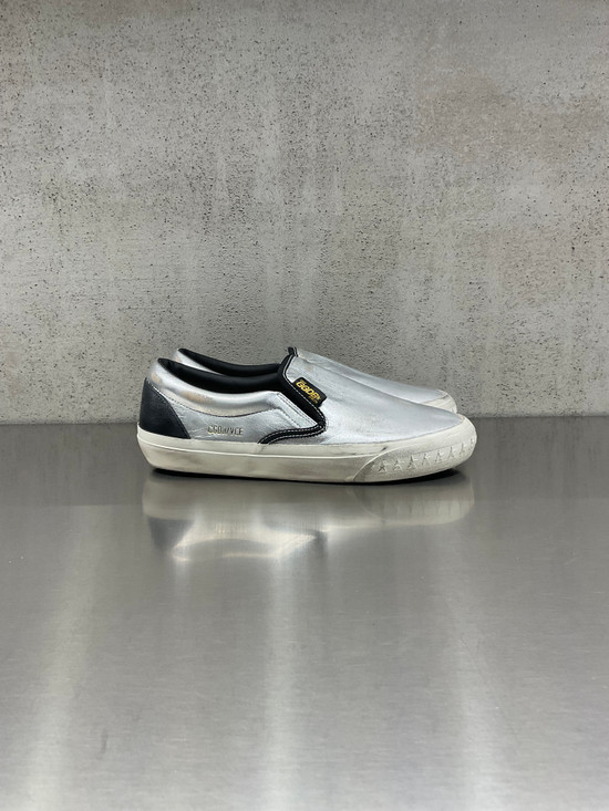 Golden Goose - VCE Penstar donna in pelle laminata argento con talloncino nero