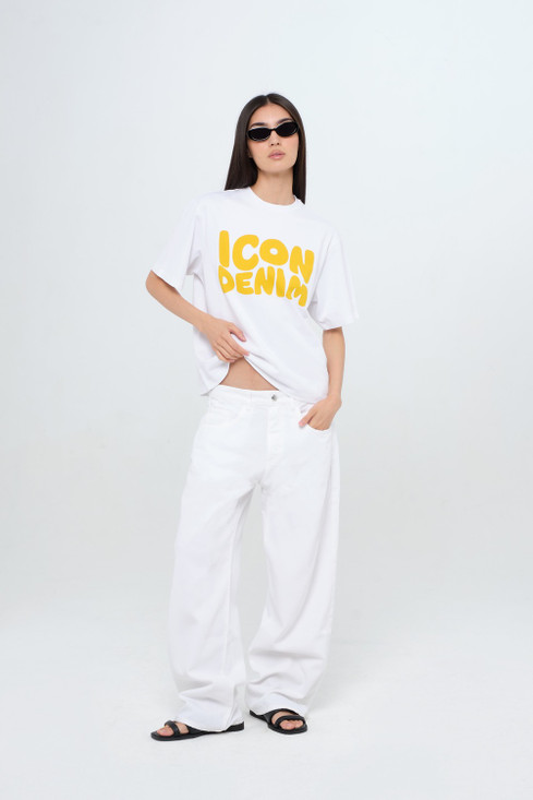 Icon Denim - Jeans Bea a gamba larga e vita bassa bianco