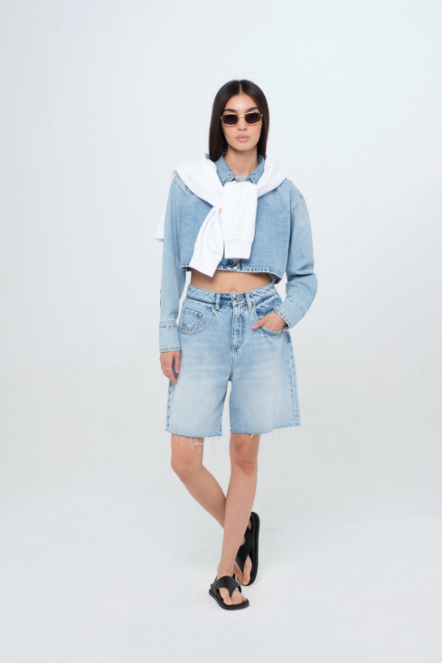 Icon Denim - Short Lea in jeans lavaggio chiaro