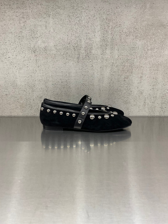 Bibi Lou - Ballerina in pelle scamosciata nera con borchie