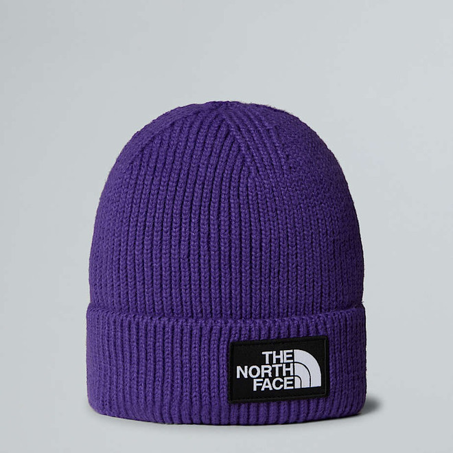 The North Face - Berretto con risvolto e logo box TNF Peak Purple
