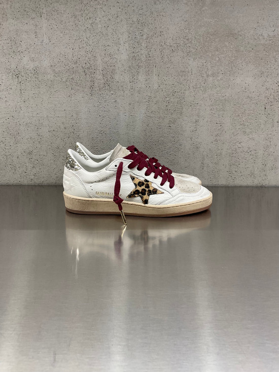 Golden Goose - Ball Star donna con stella in cavallino leopardato e talloncino in glitter platino