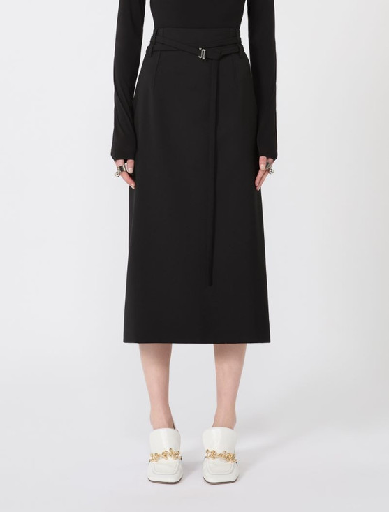 Sportmax - Gonna lunga nera in tela di lana con cintura