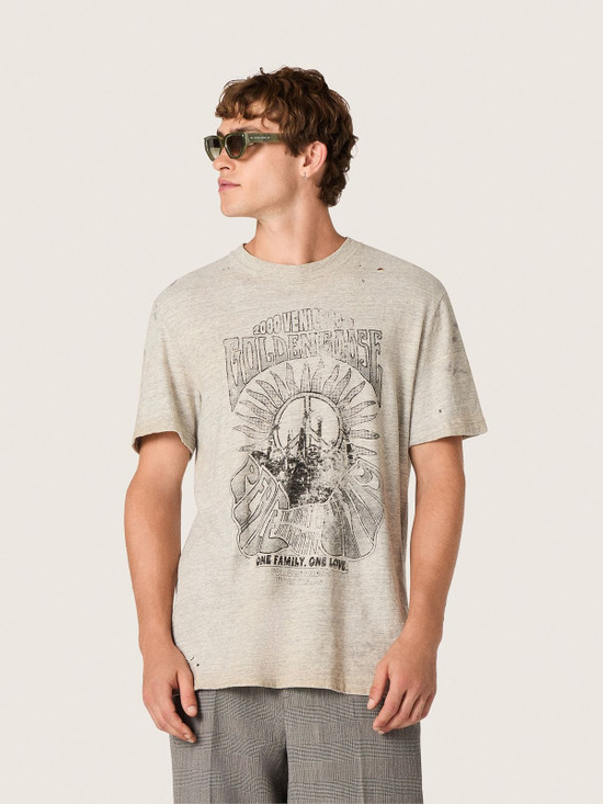 Golden Goose - T-shirt da uomo in jersey grigio mélange con stampa vintage
