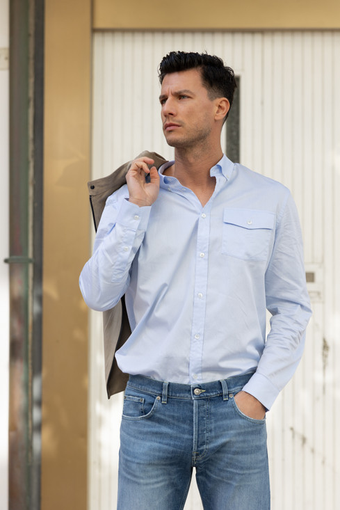 Dondup - Camicia regular in gabardina tinto filo