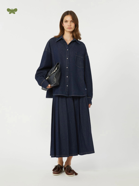 Max Mara Weekend - Gonna a pieghe in denim blu scuro
