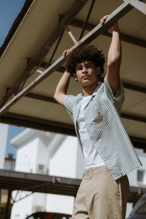 Carhartt - Camicia uomo Seersucker in  poliestere e cotone a riche blu