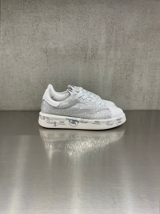 Premiata - Sneakers Belle in pelle bianca e strass argento