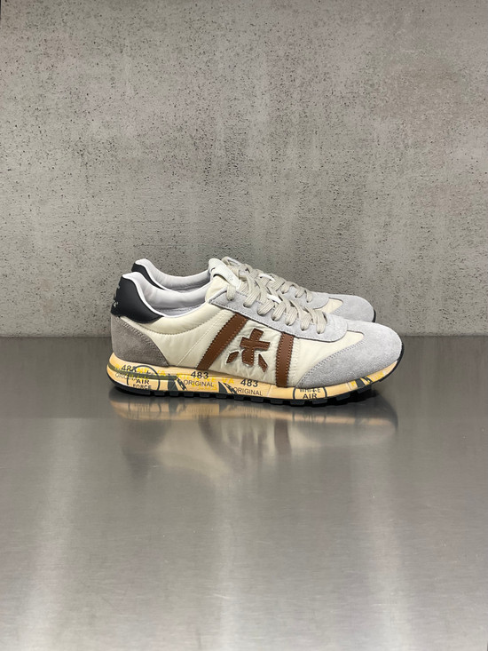 Premiata - Sneakers Lucy in tessuto tecnico burro e pelle grigio polvere