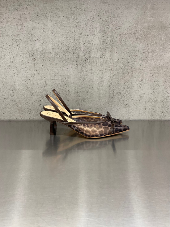 Chantal - Slingback in micro rete leopardata marrone