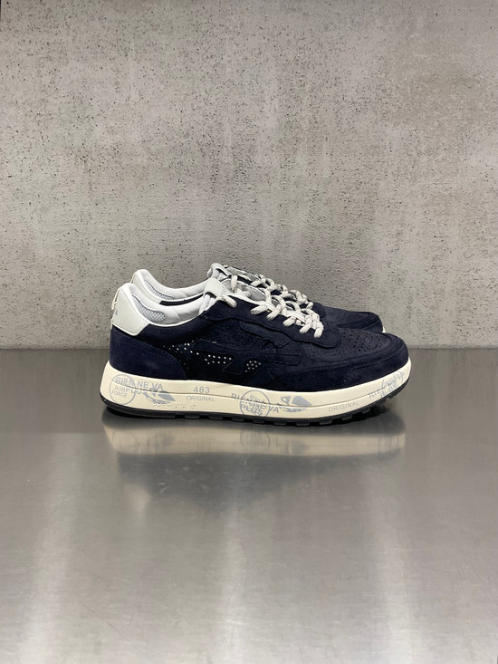 Premiata - Sneakers Nous in pelle e tessuto tecnico blu