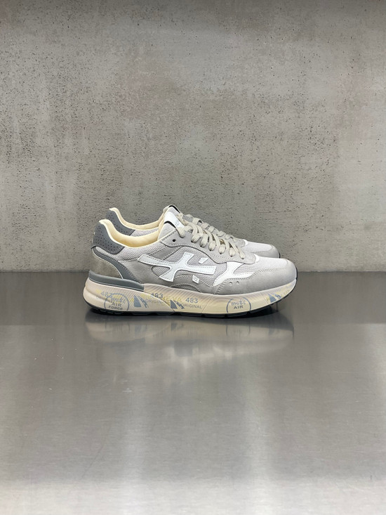Premiata - Sneakers Mick in pelle e tessuto tecnico grigio chiaro e bianco