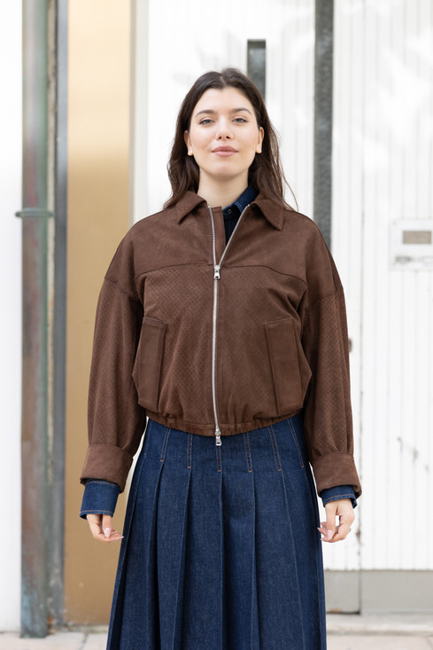 Bully - Giacca bomber in suede traforata cacao