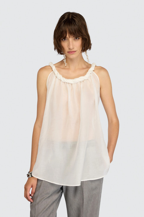 Semicouture - Top Paulene in cotone e seta con intreccio avorio